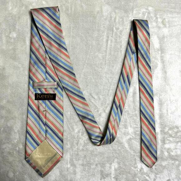 Vintage 70's Tie 58" x 3.5" Ken's Spring Easter Diagonal Stripes Fun Seasonal - Picture 4 of 8